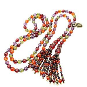Vintage Joan Rivers Womens Necklace Gold Tone Jewel Tone Czech Glass Lariat